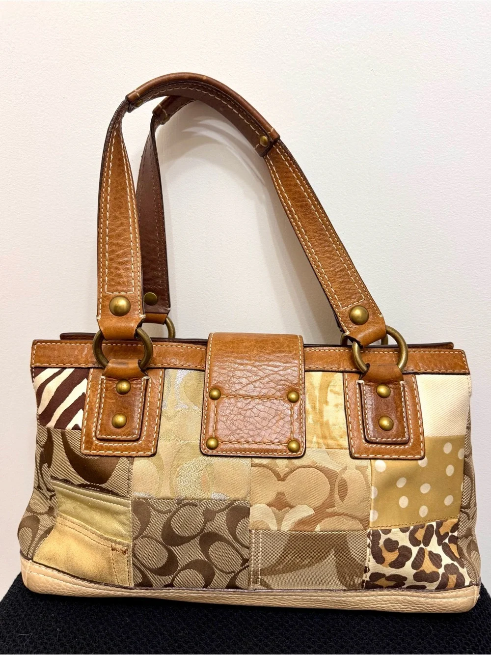 Authentic Coach Patchwork Tote Bag Signature Turnlock Handbag 10816 Vintage